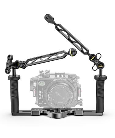 Seafrogs Underwater Video Stabilizer Holder Aluminum Alloy Camera Tray Bracket Dual Handheld Hand Grip with 2 1" Ball Clamp Mount, 8" Double Ball Arm and YS Mount Arm for Diving Photography (TS-6)