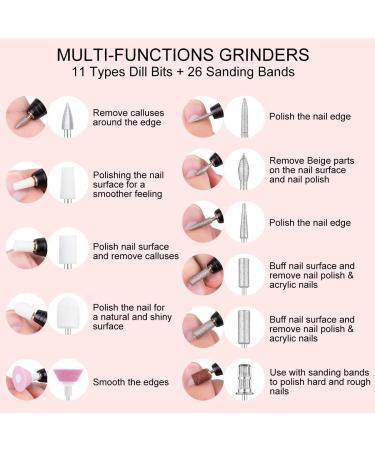 Electric Nail File 20000rpm Nail Drill for Acrylic Nails Gel Portable Manicure Pedicure Nail Drill Kit with Sanding Bands and Nail Drill Bits(Balck) 31 Count (Pack of 1) - Buy Online on SooperMarket.com