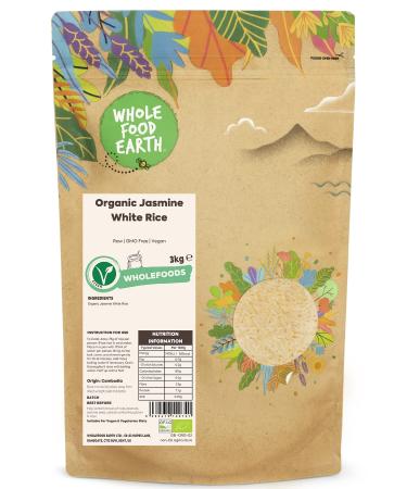 Wholefood Earth Organic Jasmine White Rice 3kg Raw | GMO Free | Vegan | Source of Fibre | Certified Organic