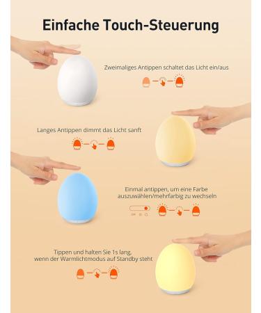Synighty Dimmable Silicone LED Night Light for Children - 8 Color Changing 1-Hour Timer Memory Function Type C Charging - Perfect Egg-Shaped Bedside Lamp for Breastfeeding (White) - Buy Online on SooperMarket.com