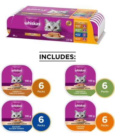 WHISKAS Salmon and Poultry Selections Adult Wet Cat Food Pat 100g (24 Pack) Cat Food Salmon & Poultry Selections 100 g (Pack of 24) - Buy Online on SooperMarket.com