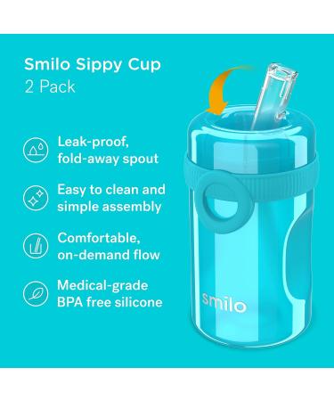 Smilo Sippy Cup 2 Pack for Toddlers (1+ years) - Spill Proof, Fold-Away Silicone Spout - 8.5 oz Capacity - BPA-Free - Made in USA - Aqua & Green/Blue - 2 Pack - Buy Online on SooperMarket.com