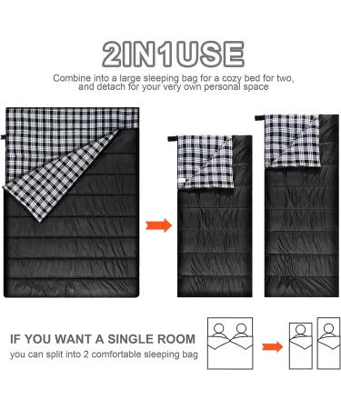 Cotton Flannel Double Sleeping Bag for Camping & Backpacking | Queen Size 2 Person Waterproof Sleeping Bag for Adults | Lightweight & Waterproof | Ideal for Truck, Tent, or Sleeping Pad | Black/White - Buy Online on SooperMarket.com