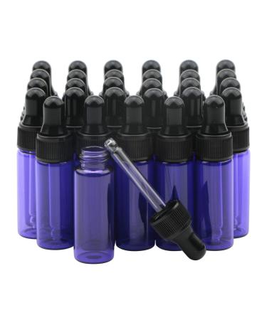 Rowiz 30 pieces 5 ml Small drip bottles for essential oil glass bottle lotion perfume test truck with glass pipette and black caps pink bottle.(purple) 5ml violet