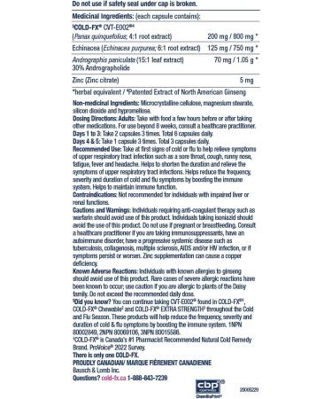 COLD-FX First Signs Helps Relieve & Reduce Frequency Severity & Duration of Cold and Flu Symptoms with North American Ginseng Extract Echinacea Andrographis & Zinc 48 Vegan Capsules 48 count (Pack of 1) - Buy Online on SooperMarket.com