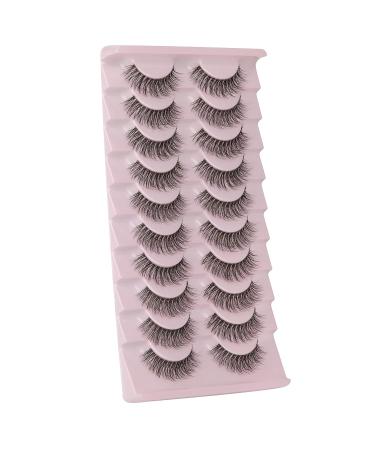 Wiwoseo 10 Pairs 14MM Cat Eye 3D Effect Natural Wispy Fluffy Russian False Eyelashes - Buy Online on SooperMarket.com