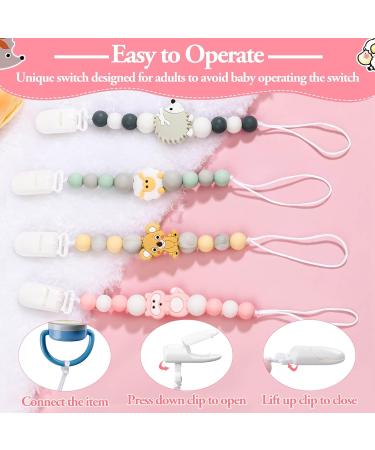 Soft Fexible Pacifier Clip Set - 4 Pack for Newborn Boy and Girl | Binky Holder Clips | Neutral Baby Shower & Christmas Gift - Buy Online on SooperMarket.com
