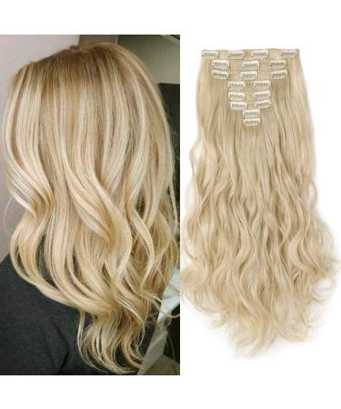Silk-co Clip in Hair Extensions 17 inch Bleach Blond 100% Synthetic Hairpiece Extension 8pcs Long Curly Wavy Hair Pieces For Full Head 17 Inch Curly #Bleach Blond