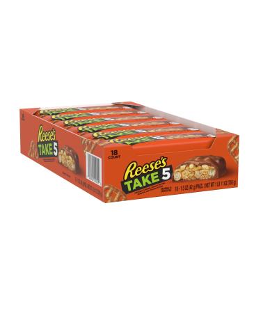 REESE'S TAKE 5 Pretzels, Caramel, Peanut Butter, Peanuts and Chocolate Candy, Bulk Halloween Candy, 1.5 oz Bar (18 ct)