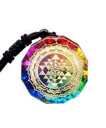 Sinymilk Reiki Orgonite Sri Yantra Symbol Metatron's Cube Necklace 7 Chakra Sacred Geometry Orgone Pendant