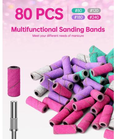 YBLNTEK 80Pcs Sanding Bands for Nail Drill - 3.1MM Mandrel Bit 80/120/180/240 Grit Ideal for Acrylic & Gel Nail Shaping - Buy Online on SooperMarket.com