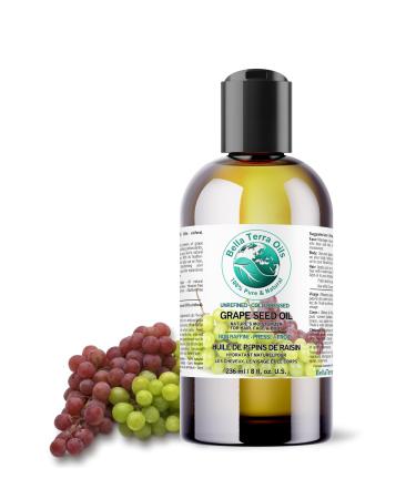 Pure Grape Seed Oil 236 ml Antioxidant-Rich Lightweight Radiant Skin Frizz-Free Hair Silky Touch Bella Terra Oils 236 ml (Pack of 1)