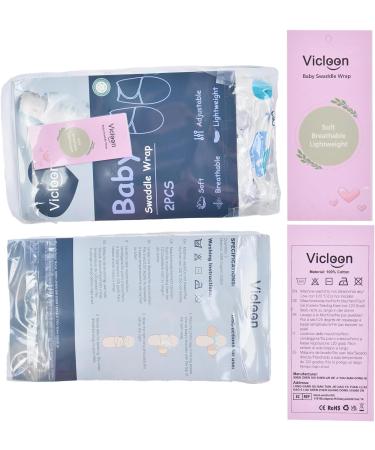 Vicloon Baby Swaddle Wrap Set - Organic Cotton Blanket for Newborns 0-3 Months (7-14lbs) - Blue (2 pcs) - Buy Online on SooperMarket.com