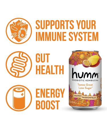 Humm Probiotic Kombucha Mango Passionfruit - 2 Billion Probiotics - Organic, Vegan & GMO-Free - 12 Pack, 12 Fl Oz - Buy Online on SooperMarket.com