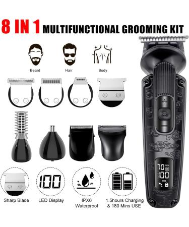 Hatteker 8-in-1 Beard & Mustache Trimmer for Men | Waterproof Hair Clipper & T-Blade Electric Razor | Cordless Grooming Kit & Gift for Men - Buy Online on SooperMarket.com