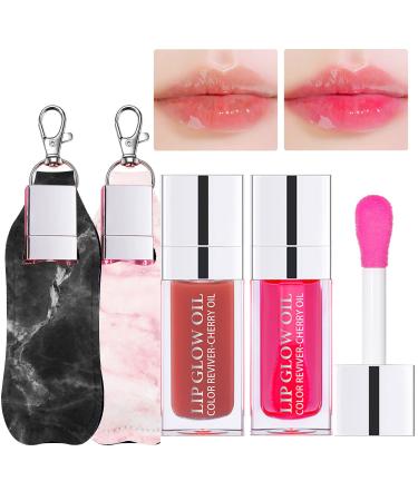 Kaynest Hydrating Lip Glow Oil  Moisturizing Lip Oil Gloss Transparent Plumping Lip Gloss  Long Lasting Nourishing Lip Glow Oil Tinted for Lip Care and Dry Lips (Rosewood&Cherry)