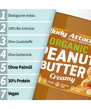 Buy Body Attack Organic Peanut Butter Creamy 1kg - Palm Oil Free Vegan Unsweetened High Protein Nut Butter - Buy Online on SooperMarket.com