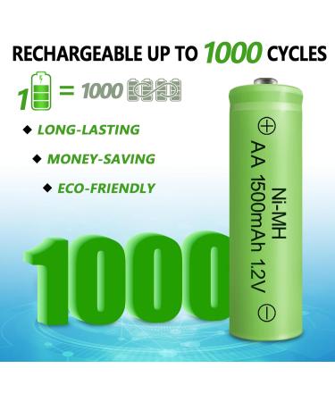 Rechargeable AA Batteries 1500mAh - High Capacity NIMH 1.2V - 8 Pack Pre-Charged for Solar Lights & Household Devices - Buy Online on SooperMarket.com