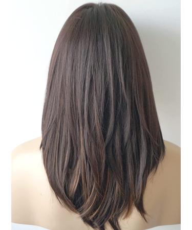 Medium Length Layered Synthetic Wig for White Women - Light Brown with Camel Highlights and Bangs - Buy Online on SooperMarket.com