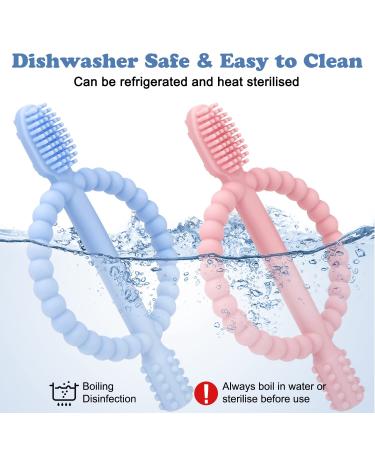 Buy BPA-Free Baby Biting Toys & Toothbrush Set - Soothing Silicone Teething Rings (Blue & Pink) for 3+ Months - Safe & Stimulating Gum Relief - Buy Online on SooperMarket.com