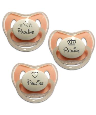 Personalized Baby Pacifier Set - 3-Pack Engraved Silicone Nipple for 6-30 Months | Heart Crown Star Designs & Custom Name - Buy Online on SooperMarket.com