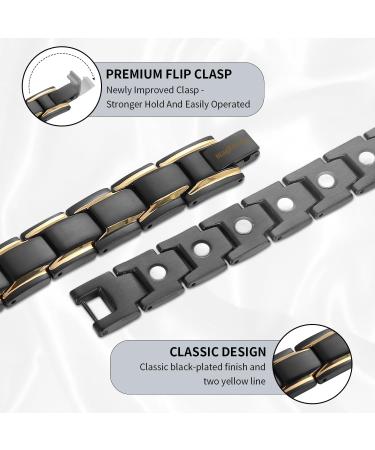 MagEnergy Men's Titanium Steel Magnetic Bracelet 8.5 - Adjustable, Gold Black - Buy Online on SooperMarket.com