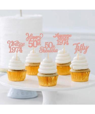 Cyodoos 25Pcs Vintage 1974 Cupcake Toppers Cheers to 50 Fabulous Fifty Cupcake Picks Decorations for 50 Years Birthday Anniversary Cake Decorations Supplies Rose gold Rose Gold 50 - Buy Online on SooperMarket.com