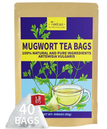 TeeLux Mugwort Tea Bags 40 Count Natural Pure Mugwort Leaves Caffeine Free Healthy Dried Mugwort Herbal Tea Mugwort 40 Count (Pack of 1)