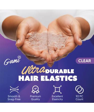 Gumi 1 Inch Large Clear Hair Elastics - 92 Pack of Ouchless No Damage Clear Elastic Hair Bands for Women & Girls - Snag Free Rubber Bands for Bun Ponytail - Ultra Durable Hair Ties - Buy Online on SooperMarket.com