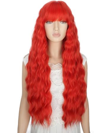 YEESHEDO Women's Long Wave Wig with Bangs - 28 Inches Natural Curly Wavy Synthetic Hair for Party, Cosplay, Halloween - Gold Red - Buy Online on SooperMarket.com