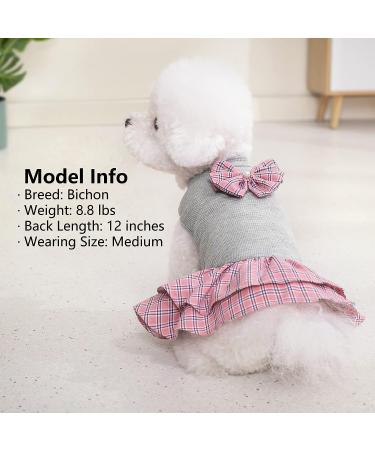 KYEESE Plaid Dog Dress with Bowknot | Lightweight Pet Apparel for Small Dogs & Cats | Grey | M Medium - Buy Online on SooperMarket.com