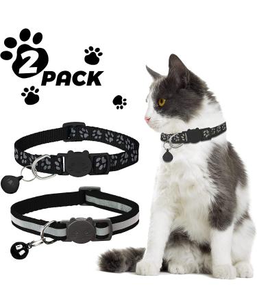 2 Pack Reflective Cat Collar Breakaway with Bell - Personalized Adjustable Safety Collar for Male and Female Cats - Black - Buy Online on SooperMarket.com
