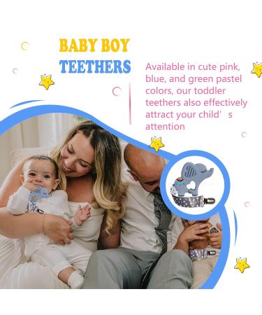 BigSpinach Soft Grey Dinosaur Teether & Pacifier Clip Set - Valentines Day Gift for Baby Boy | Silicone Teething Toy & Chew Toys - Buy Online on SooperMarket.com