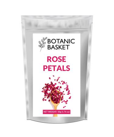 Botanic Basket Edible Rose Petals 50 grams Non GMO Natural Perfect for Tea Cocktail Flowers Mocktail Decorations Confetti Soap Making