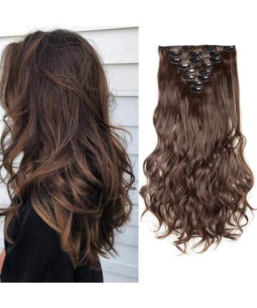 Silk-co Clip in Hair Extensions 17 inch Light Brown 100% Synthetic Hairpiece Extension 8pcs Long Curly Wavy Hair Pieces For Full Head 17 Inch Curly #Light Brown