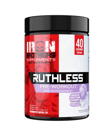 Iron Brothers Supplements Ruthless Pre workout Powder for Women & Men | Creatine-Free Nitric Oxide Booster | Energy & Focus | Workout Supplement Bulk Pre-Workout | 40 Servings (Grape Cotton Candy)