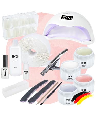 ND24 NAILDESIGN-Geln gel Starter Set Basic with LED detention gel assembly gel French gel sealing gel LED lamp & accessories-16-piece complete set for beginners-LED gel made in Germany