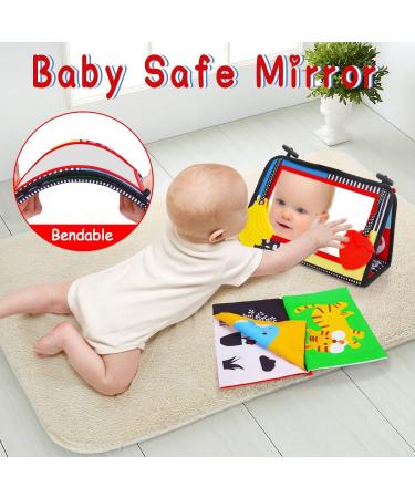 Lypsochaat Baby Mirror Toys with Crackling Bite Ring - Montessori Sensory Educational Toy for 0-6 Months - Foldable Black and White Baby Gift - Buy Online on SooperMarket.com