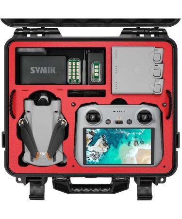 SYMIK A310-MM3DL Dual Layer Waterproof Hard Carrying Case for DJI Mini 3 Pro Drone/Fly More Combo with DJI RC or RC-N1 Remote Fits Tablet Holder Landing Pad iPad Rugged Professional Case