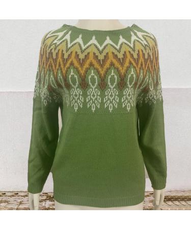 Tainrunse Sweater for Women Loose Fit Vintage Round Neck Long Sleeves Color-block Fashionable Pullover Autumn Green XX-Large - Buy Online on SooperMarket.com