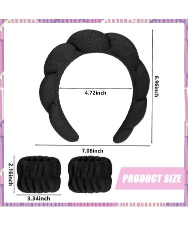 Puffy Spa Headband Set for Women - Black Terry Towel Cloth Fabric Headbands for Skincare, Shower, and Makeup Removal - Buy Online on SooperMarket.com