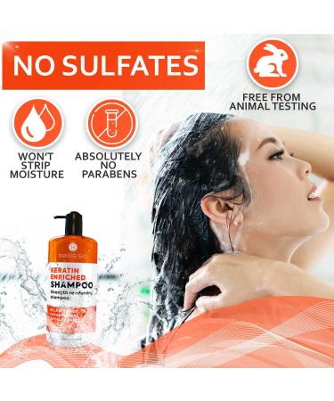 BELLISSO Keratin Enriched Shampoo - Sulfate and Paraben Free - Anti Frizz Treatment for Women and Men - Salon Repair with Silk Protein - For Dry, Frizzy, Damaged, and Color Treated Hair - Buy Online on SooperMarket.com