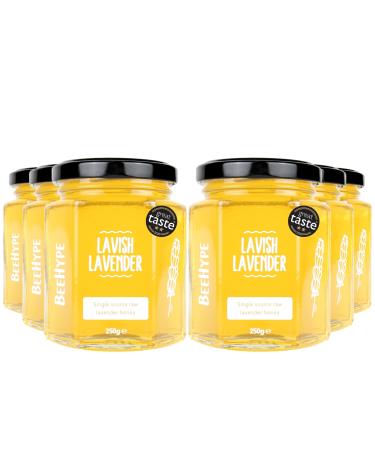 BeeHype Lavish Lavender - 100% Pure Raw Honey with Natural Enzymes Vitamins Minerals and Antioxidants 6 x 250g Lavish Lavender Pack of 6