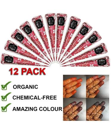 12 Individual Cones 100% Organic Henna Mehindi Cones Ready To Use. No Chemicals No Dyes Guaranteed Colour - Buy Online on SooperMarket.com