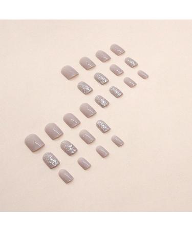 MISUD Short Square Press on Nails - Glossy Squoval Fake Nails with Glitter & Sequins - 24 pcs Gray Aurora Acrylic Nails for Stunning Nail Designs - Buy Online on SooperMarket.com