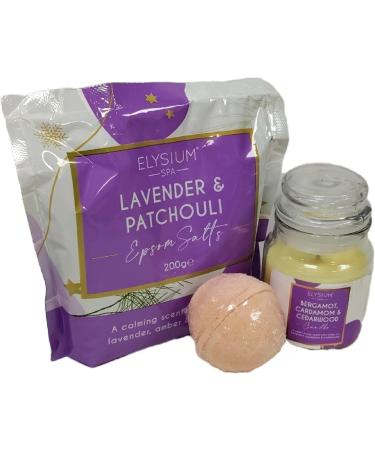 Elysium Spa Scented Candle Epsom Salts & Bath Bomb Gift Set Lavender Cedarwood Neroli Scents - Buy Online on SooperMarket.com