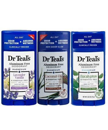 Dr. Teals Deodorant Variety Gift Set (3 Pack 2.65oz Ea.) - Vanilla Lavender Coconut Oil & Eucalyptus - Essential Oils & Magnesium Help Absorb Moisture & Keep Skin Clean & Healthy