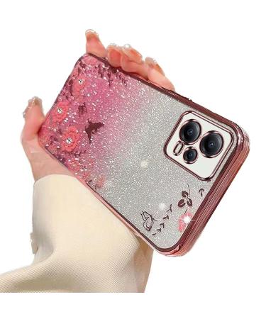 Tivenfezk nadoli glitter diamond case for xiaomi redmi note 12 5g sparkle flower butterfly cell phone case soft slope cover frame glossy silicone rhino etui protective cover xiaomi redmi grade 12 5g pink