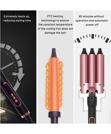 5-in-1 Ceramic Curling Wand Set with LCD Display - Interchangeable Waver Curling Iron for Long/Short Hair - Pink - Buy Online on SooperMarket.com
