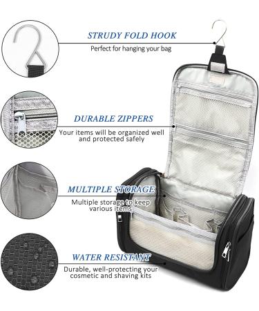 Extra Large Hanging Toiletry Bag for Men & Women - Waterproof Shower Bag with Metal Hook - Dopp Kit/Shaving Bag - Makeup Organizer (Black) - Buy Online on SooperMarket.com